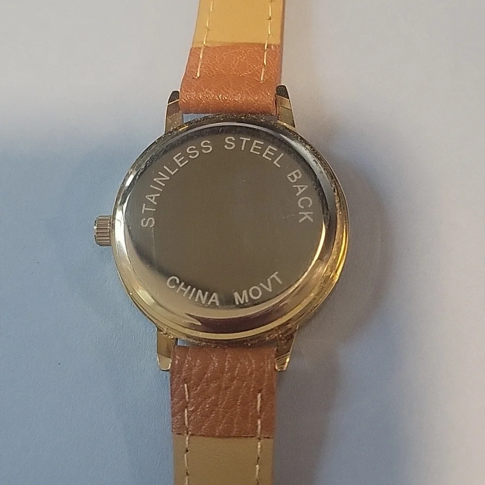 Butterfly Women's Watch with Brown Imitation Leather Band - Picture 2 of 5